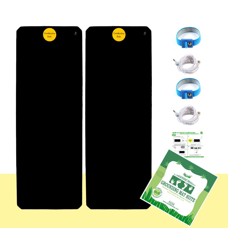 LandKissing Grounding Mat for Bed - Anti-Slip Bottom, Tangle-Free Cord | Enhanced Circulation, Reduced Inflammation, Pain Relief, Better Sleep | Home, Office, Meditation 26.7x9.8in (2 PK) - Image 1